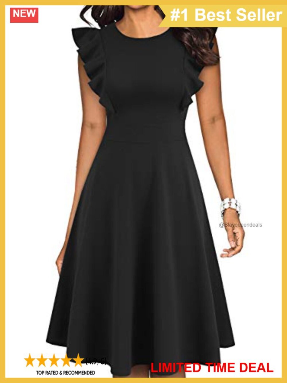 Vintage Ruffle Sleeve Floral A-Line Cocktail Party Dress
